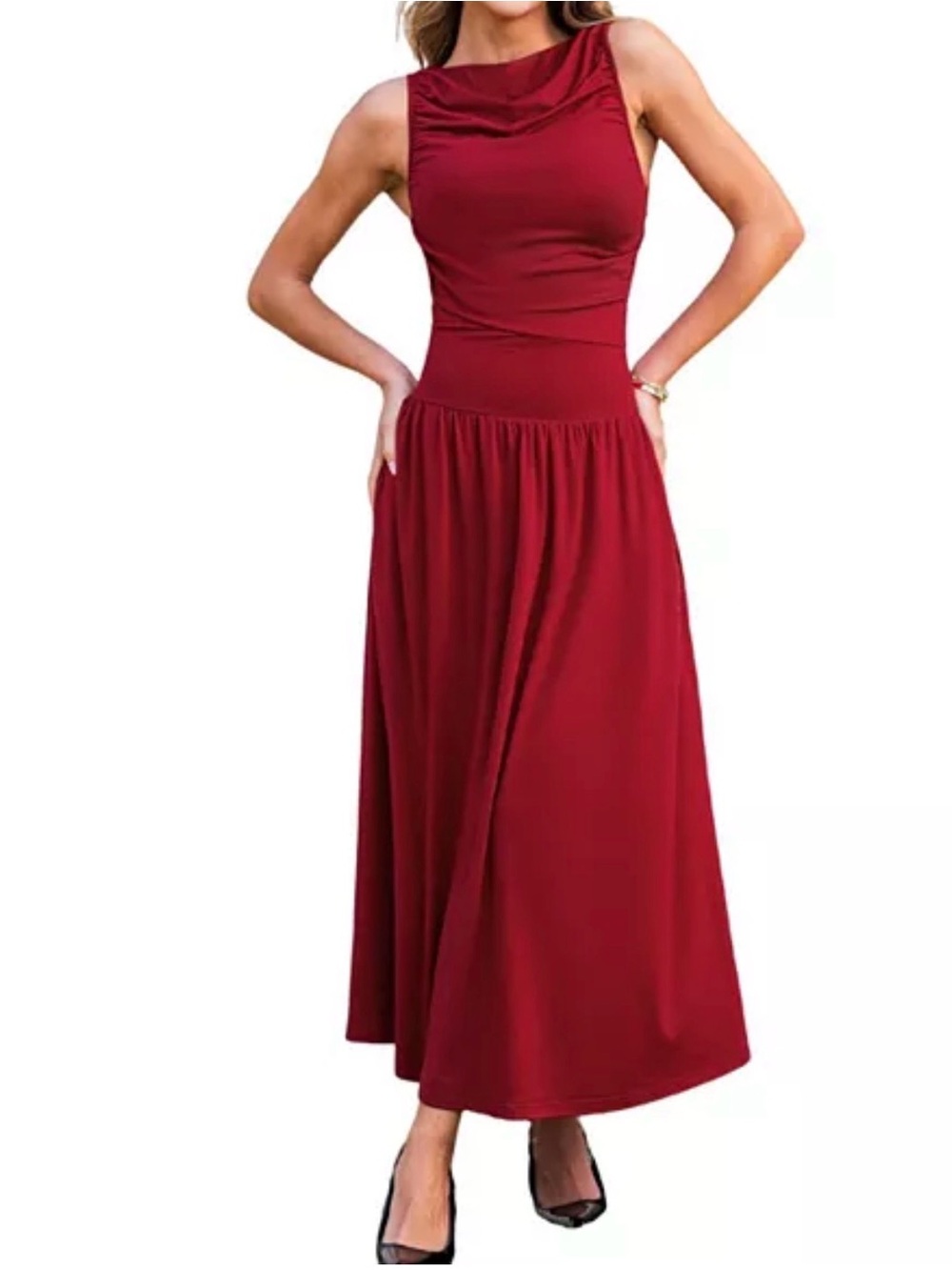 Cupshe Women's Knit BoatNeck Elegant Sleeveless Maxi Dress in Red Size Small - Picture 4 of 6